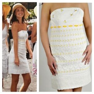 Lilly Pulitzer White Label Bowen Strapless White and Yellow Crochet Sundress